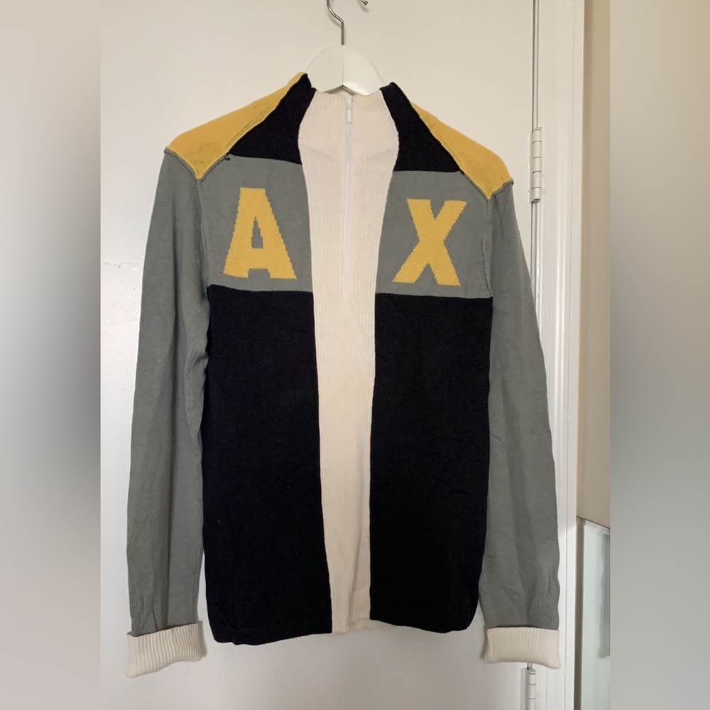A/X Armani Exchange Black, Gray, and Yellow Zip-Up Sweater